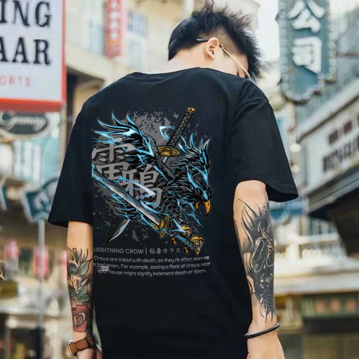 Kaos Distro Lightning Crow / T shirt oversize / Baju Distro / Kaos Jepang / T shirt Jepang