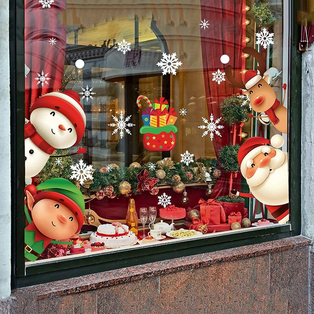 

Christmas Stickers 119Pcs Santa Claus Elk Snowflake Window Stickers Christmas DIY Decorative Party Window Christmas Stickers