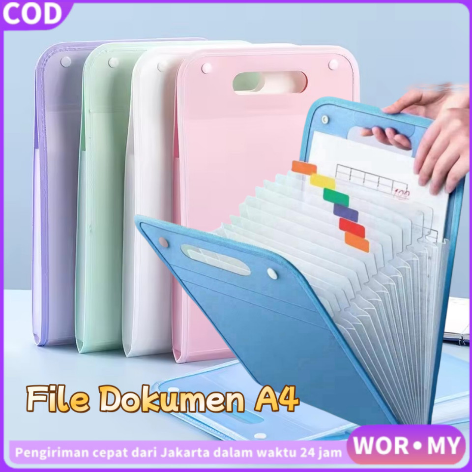 

【WOR·MY】13 File Folder Portable A4 Macaron Warna Dokumen Organizer untuk Ruang Kelas Kantor Rumah Penyimpanan