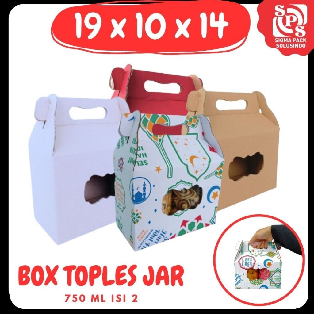 

Box 19x10x14 Jinjing (KUKER TOPLES JAR 750 ml Isi 2) Gable Box Kardus Kue Kering / Idul Fitri /Hampers / Lebaran / Gable Box Polos/Motif MEDIAPACK