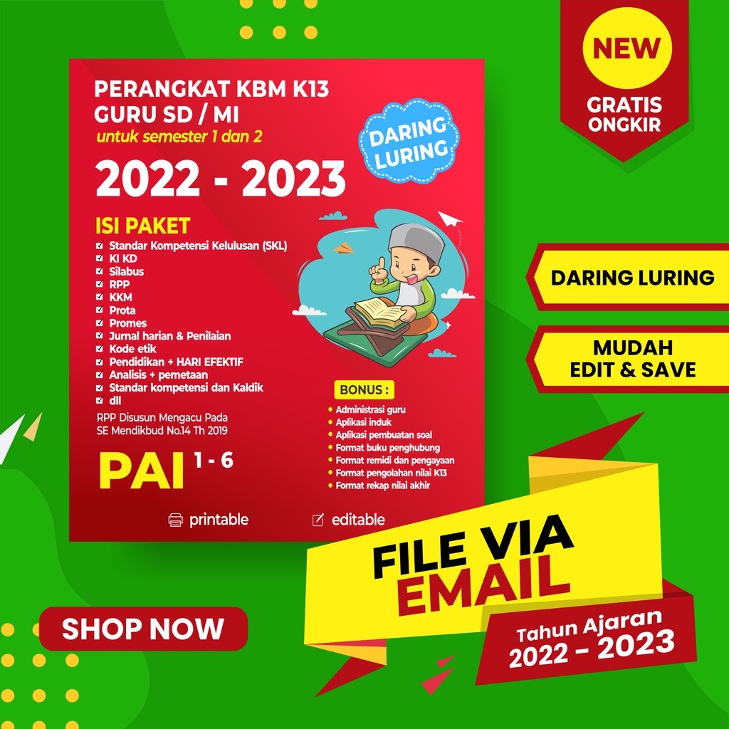 RPP SD K 13 Agama Islam PAI 1 Lembar Daring Luring Tahun Ajaran 2022-2023