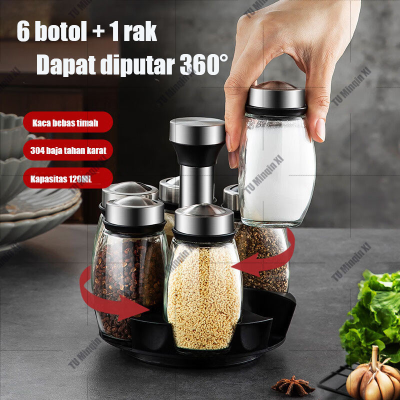 Rempah Rempah Bumbu Set Tempat Botol Bumbu 7In1 Rak Bumbu Putar Tempat Bumbu Putar Tempat Bumbu