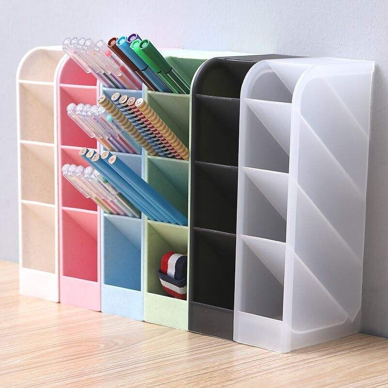 

Desk Pen Holder Pencil Makeup Organizer Desktop Organizer for Cosmetics Plastic Storage Box School Office Kawaii Stationery