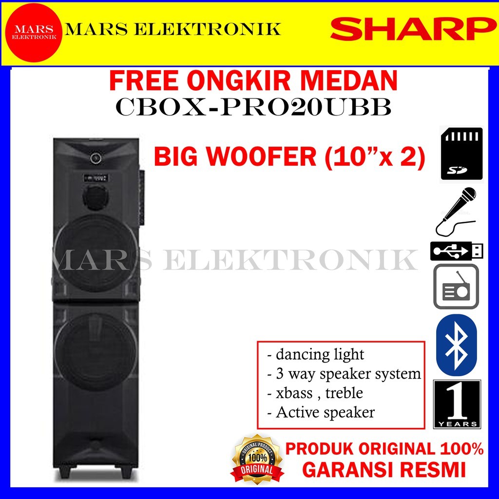 SPEAKER SHARP ACTIVE CBOX-PRO20UBB / BIG WOOFER ( 10" x 2 )  / BLUETOOTH / CBOX PRO 20 UBB / READY