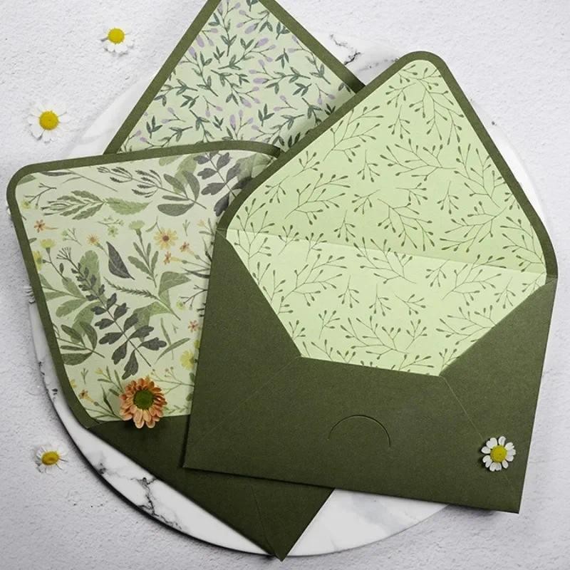 

Green Series Vintage Envelopes Wedding Invitations Printing Lining Envelopes Invitation Stationary Paper Envelopes