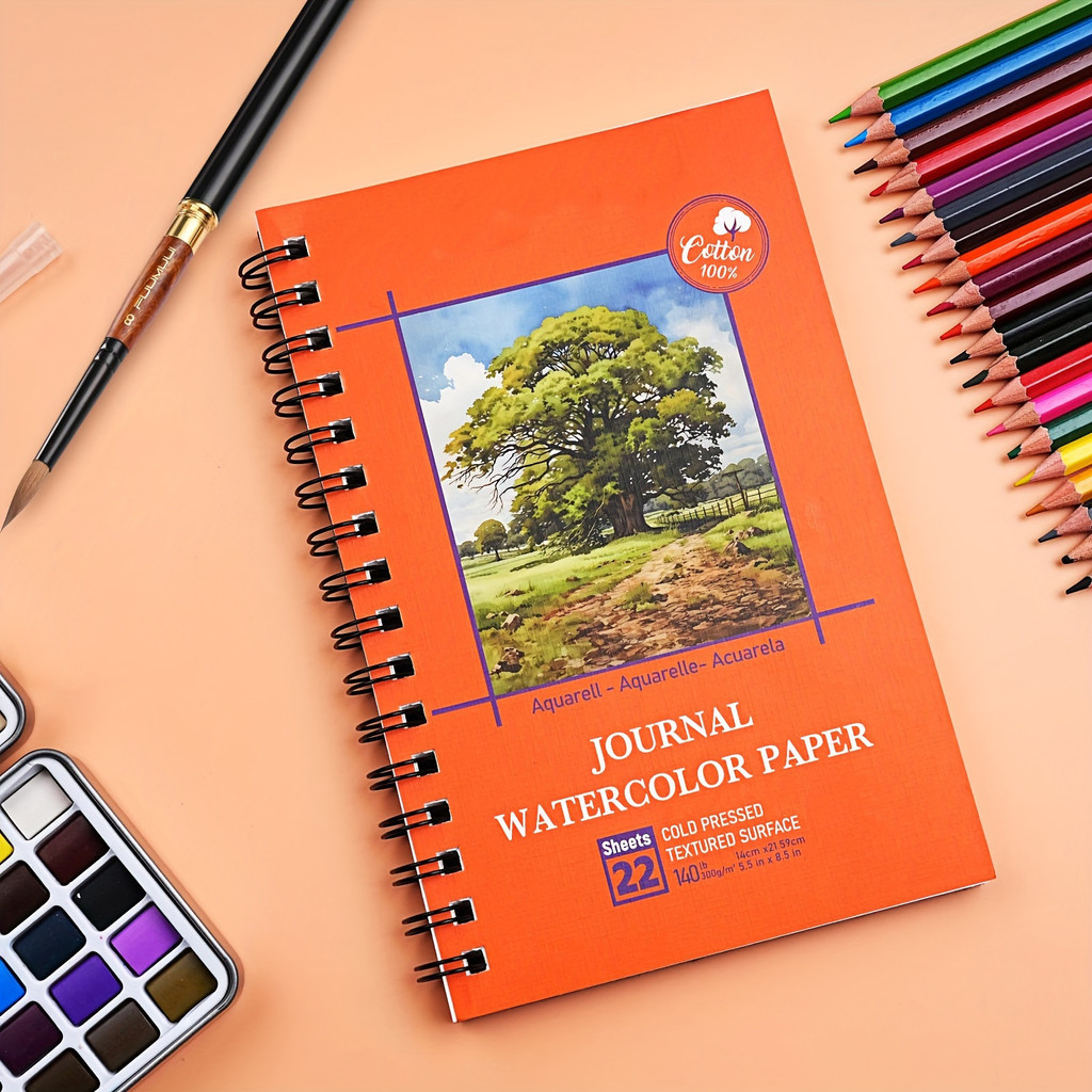 

100% Cotton Watercolor Travel Journal - 22 Sheets 5.5x8.5-inch Cold Pressed Watercolor Paper - 140LB/300GSM Watercolor J