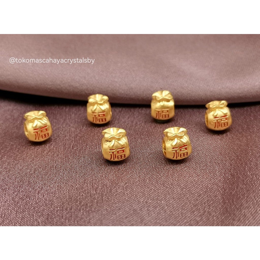 Charm Money Bag Fu Merah Emas 24k HK 999.9%