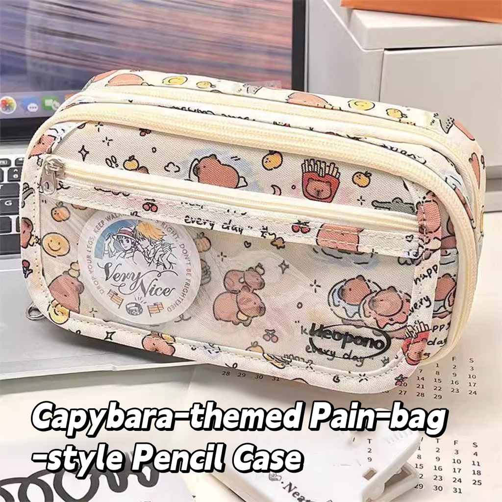 

Kawaii Pencil Bag Kapibara Series Student Pencil Box Cartoon Print Large Capacity Stationery Storage Bag Stationery Supplies