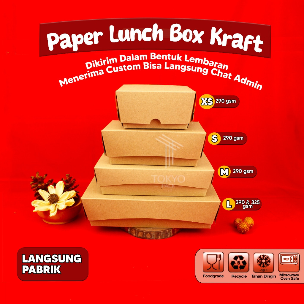 terlaris PAPER LUNCH BOX BAHAN KRAFT/LUNCH BOX PAPER COKLAT SIZE M , L , S , XS