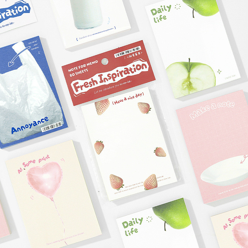 

80pcs/book Fruit Milk Plate non stick sticky sticky note pad DIY manual material cutting and pasting label diary plan memo