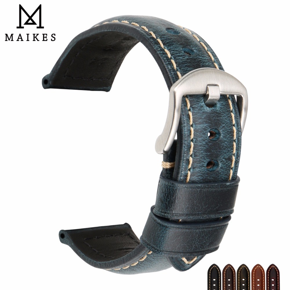 MAIKES Quality Genuine Leather Wat- Band 20mm 22mm 24mm Special Vintage Wat- Accessories Wat- Strap 