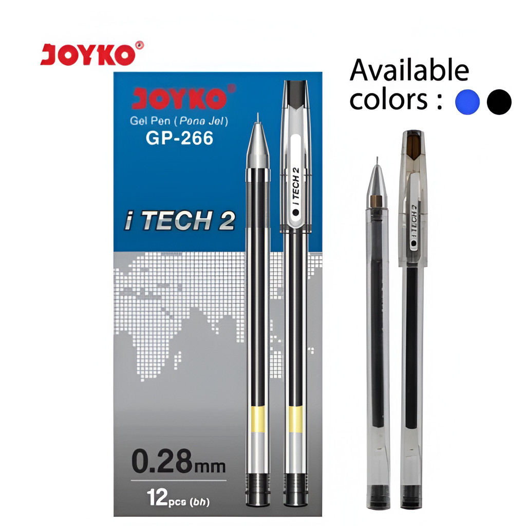 

(12 PCS) Gel Pen Pulpen Pena Joyko GP-266 iTech 2 0.28 mm Hitam - Bolpen Pulpen Gel Hitam 0.28 mm