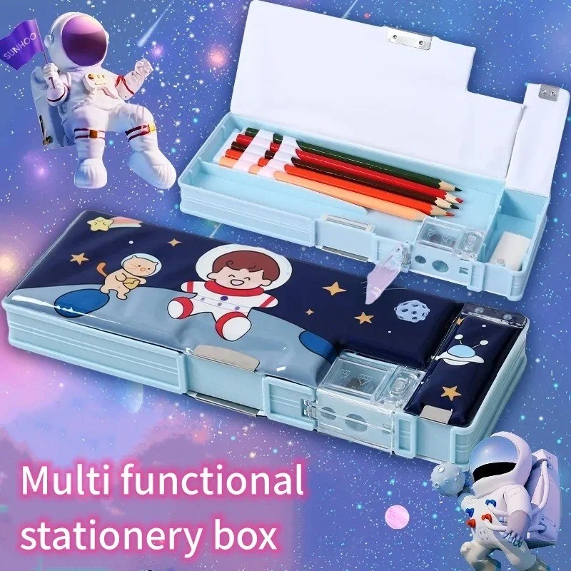 

NMZSHOP Kotak Tempat Pensil Lucu Pola Kartun Lapisan Ganda dengan Rautan Pensil