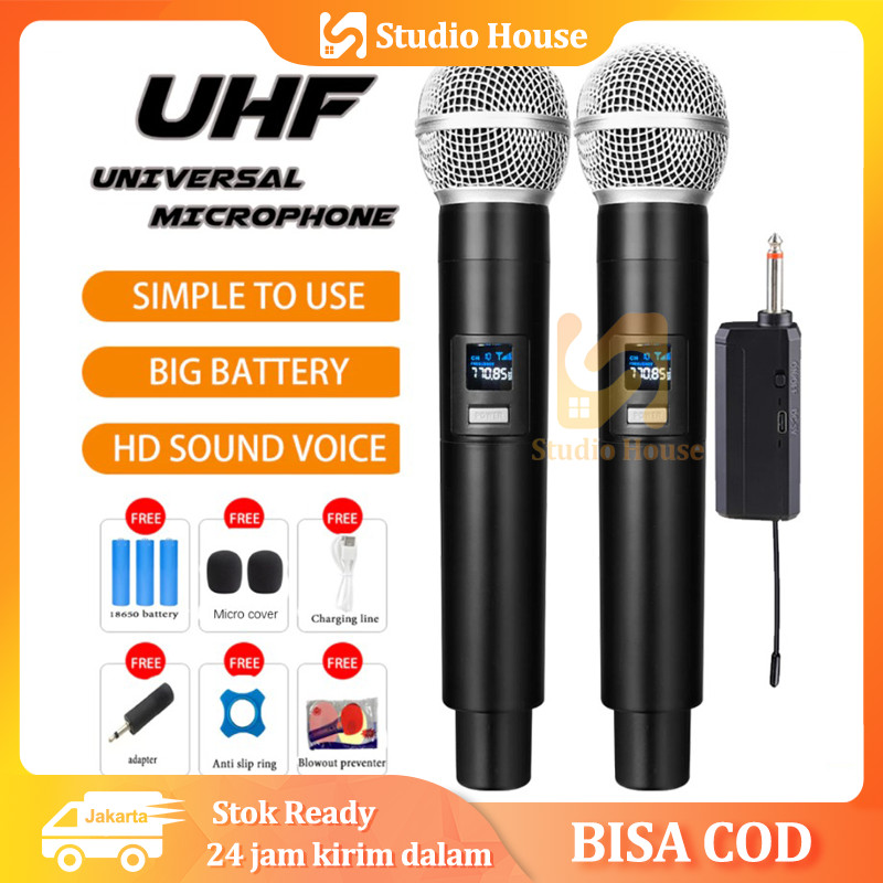 Mic Microphone Karaoke Profesional Wireless/ SM-58 UHF MIC 2 Double Free Sarung Mic bluetooth UHF
