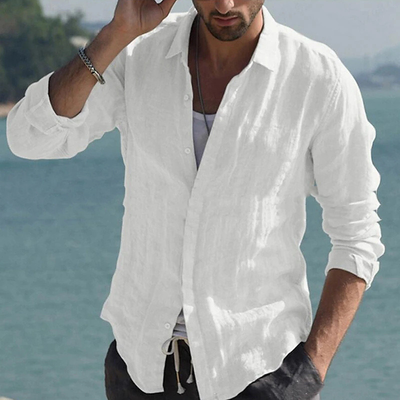 Men's Linen Shirt High Quality Lightweight and Breathable Men's Button-Down Shirt Men's Cotton Linen