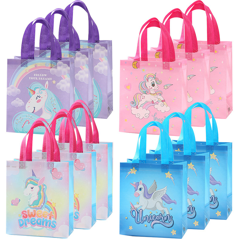 

12 Pcs Unicorn Reusable Gift Bags with Handle Unicorn Non-woven Storage Bags Baby Shower Kids Birthday Party Favors Bags Decor