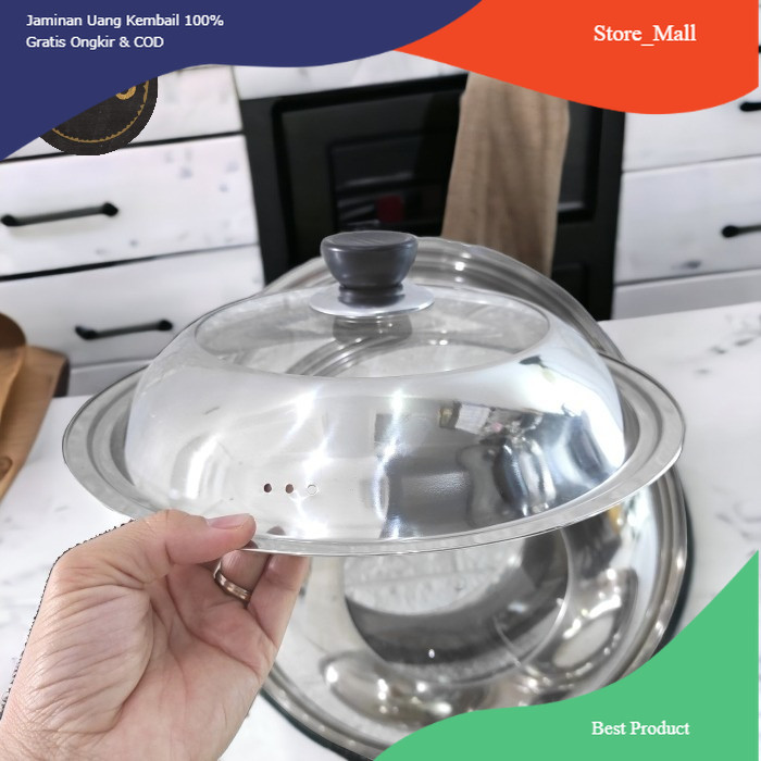 【 PROMO 】 Tutup Wajan Stainless Kaca Kuali Panci Wok Baskom Penutup Kukusan