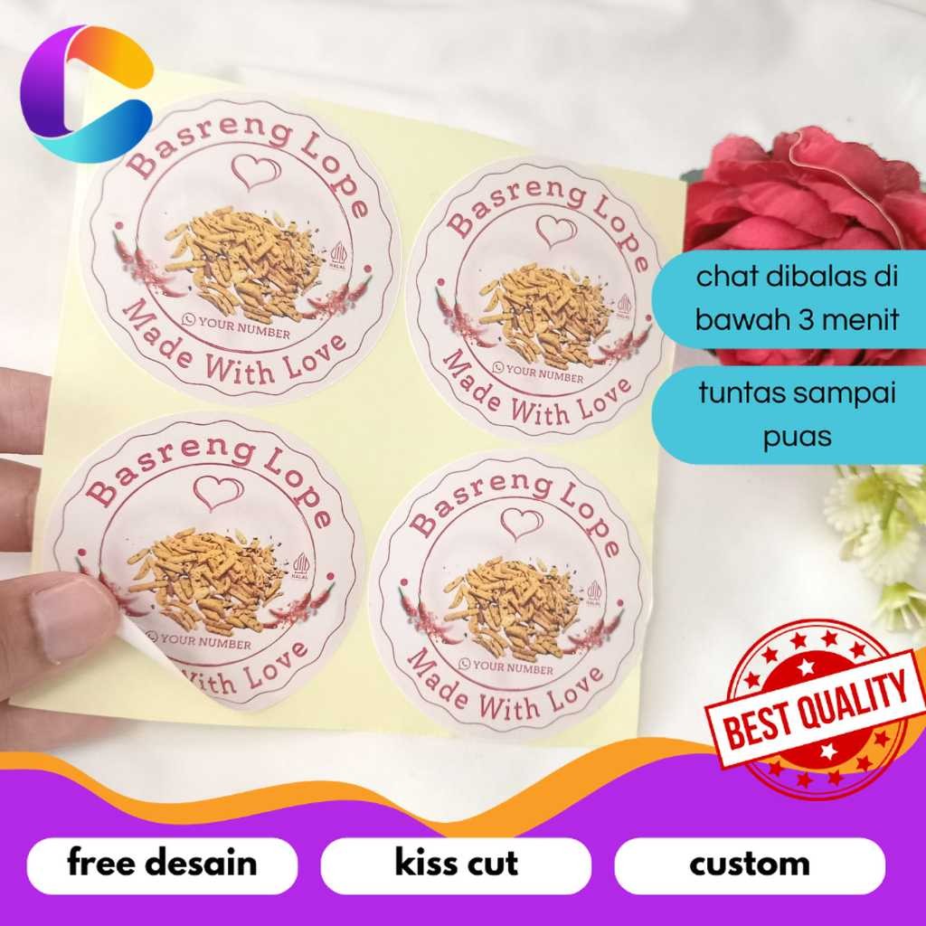 

Cetak INC Sticker Print Label Makanan Cemilan Basreng Bentuk Bulat Free Desain Stiker Custom Nama