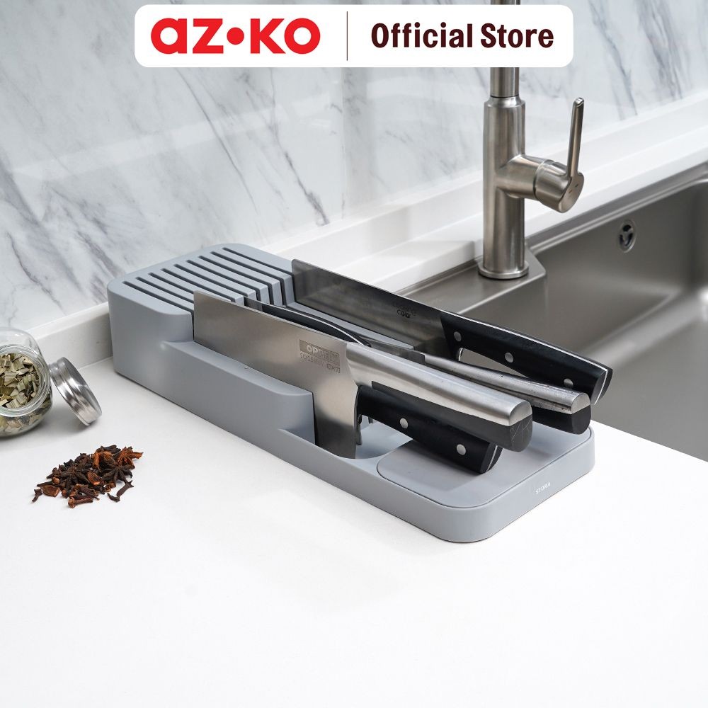 AZKO Stora Blok Penyimpanan Pisau - Abu-Abu Knife Organizer Tempat Penyimpanan Pisau Holder Piso Per