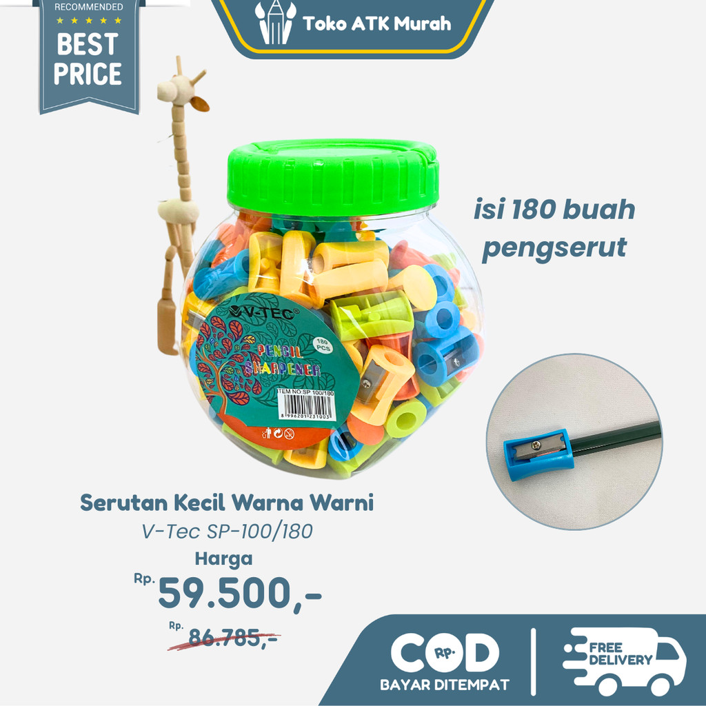 

Rautan Pensil Plastik V-Tec SP-100/180 - 1 Toples Serutan Sharpener