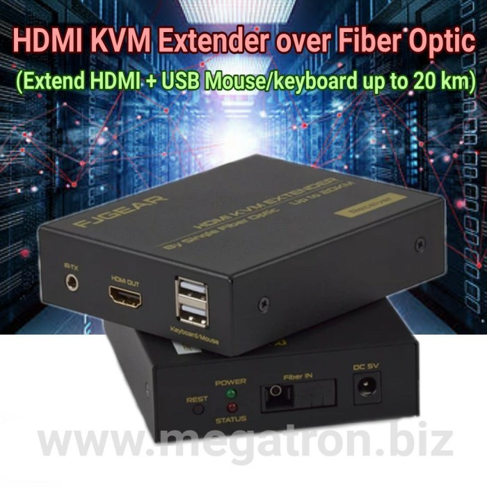 HDMI KVM USB Mouse+keyboard Extender via Fiber Optic (FO) - Up to 20km