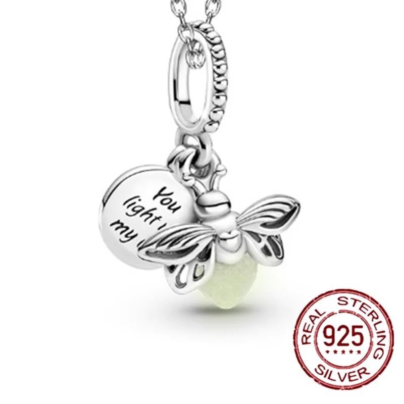 Luminous Firefly 925 Sterling Silver Charm Beads fit Original Pandora Charms Bracelet Necklace Silve