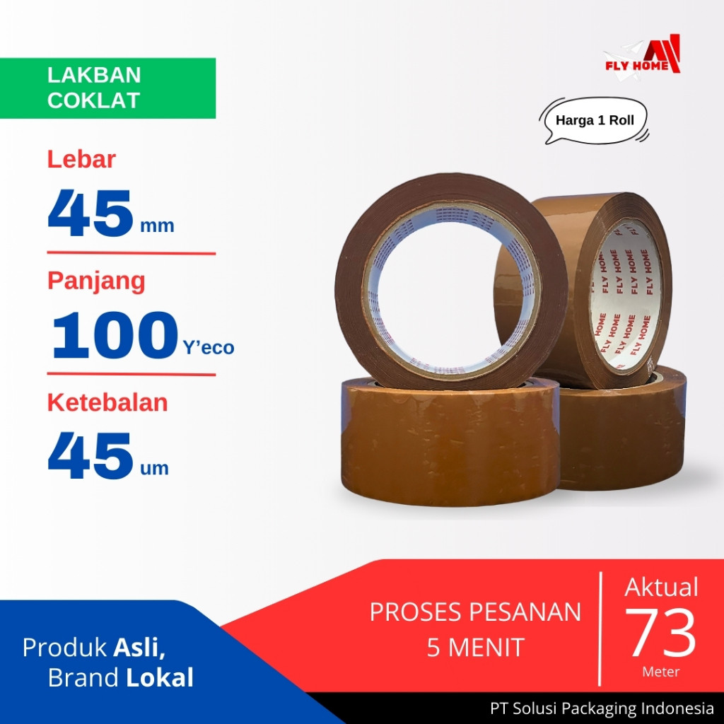 

FLYHOME Lakban coklat 100yard 45mm x 100yard 2inchi 1 roll 100 yard ECO