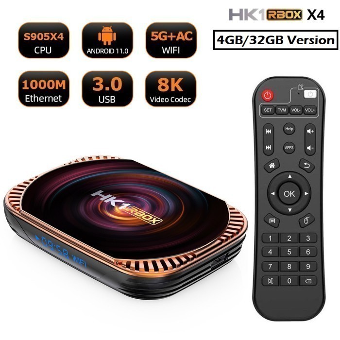 GROSIRUNIK99 HK1 RBOX X4 - Android 11 Smart Android TV Box 8K - RAM 4GB ROM 32GB