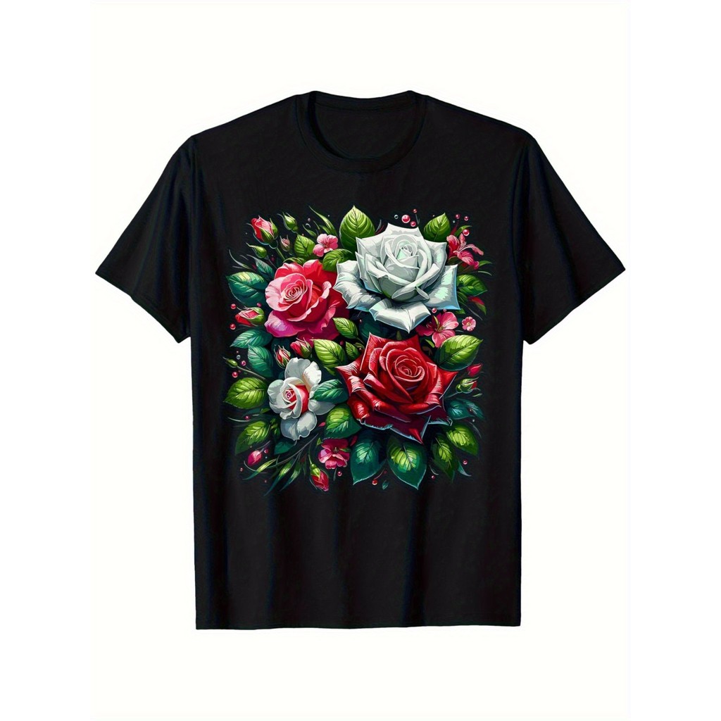 Kaos Pria Bunga Mawar Hitam Katun Premium Lembut Adem Tidak Panas Gambar Keren Cocok Untuk Santai Ha