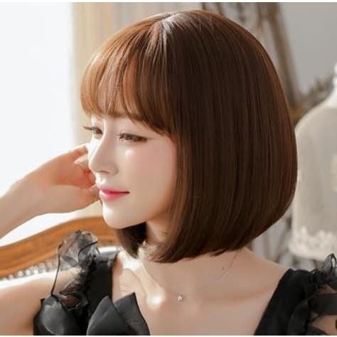 Wig TEBAL Rambut Wig Poni Pendek Lurus Wanita Korean Version Wig Bob Berkualitas Import / Alami / Hi