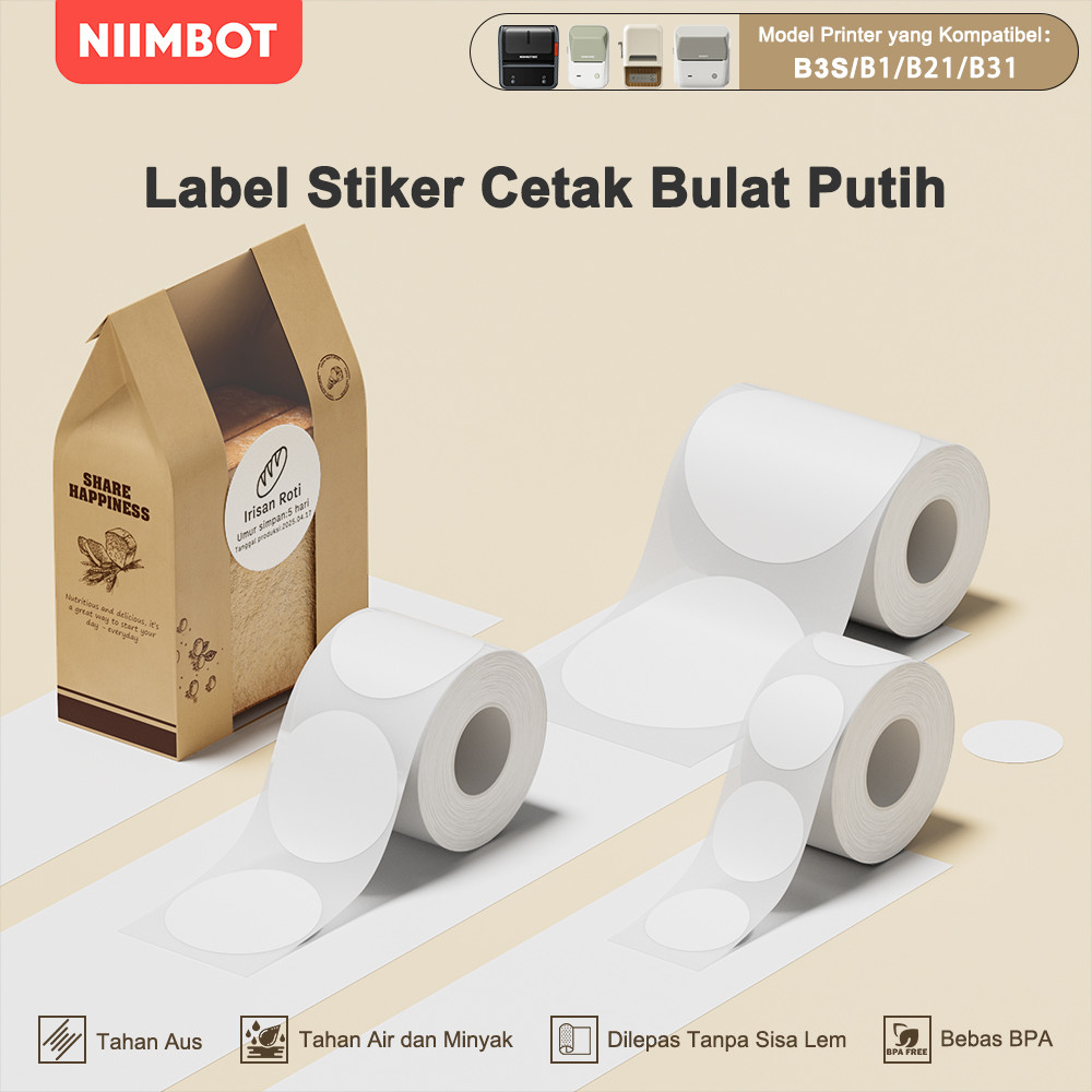 

NIIMBOT B21/B1/B3s Stiker Label Bulat Putih, Kertas Label Bulat untuk Tanggal/Kedaluwarsa/Makanan