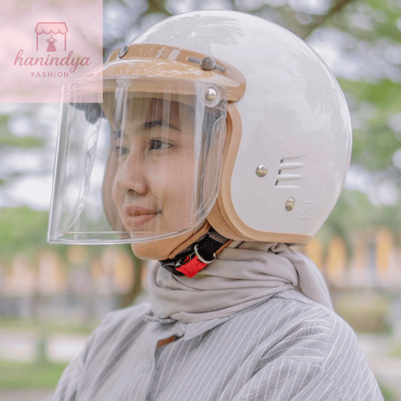 Helm Terkini / Helm Bipplast CEWEK Retro Bogo Solid LUMINOS Wanita Kekinian Kaca Datar SNI Motorcycl