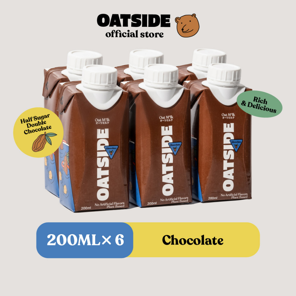 

OATSIDE Mini Cap Oat Milk Chocolate 200ml (6pcs) (Kemasan Tutup Botol) | Susu Oat Rasa Cokelat