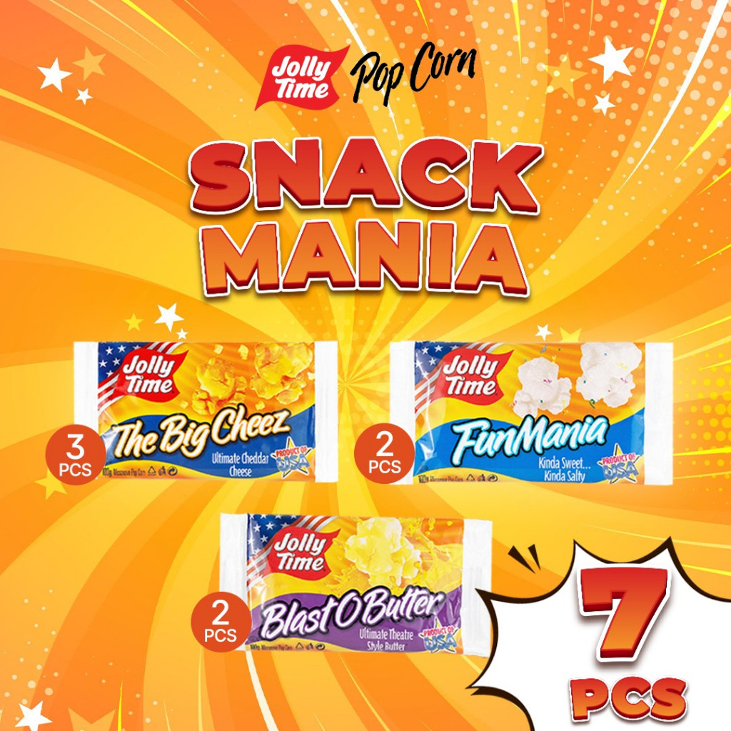 

Paket Snack Mania (3TBC, 2BOB, 2 FM) - Jolly Time Mircowave Popcorn -Live