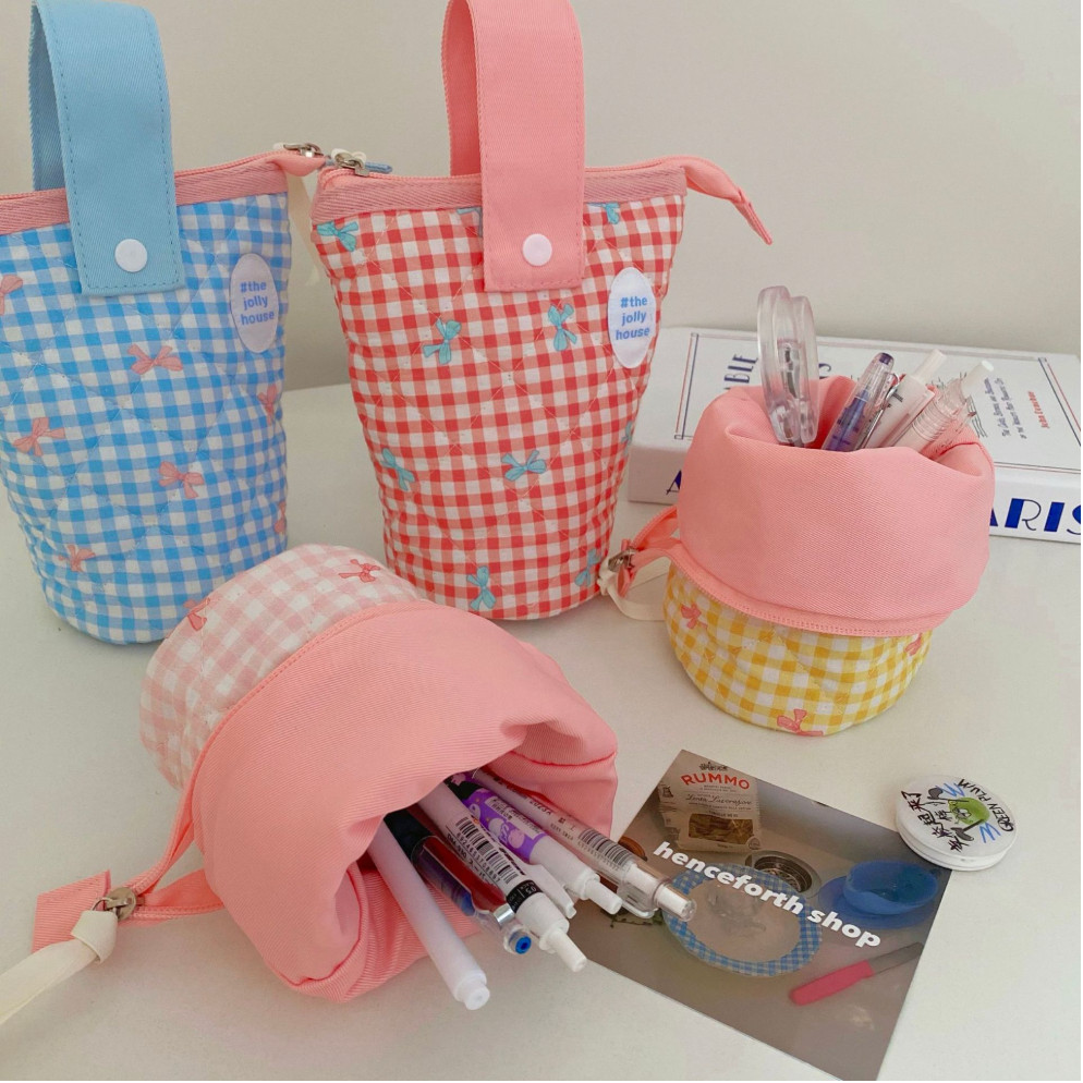 

Tempat Pensil Lucu Gingham Model Standing Pouch Motif Ribbon Aesthetic Pencil Case Korea Premium
