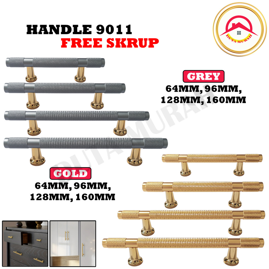 Handle Pegangan Pintu Laci Lemari Furnitur Rumah Gagang Pintu 9011 Gold Grey Emas Abu Aluminium