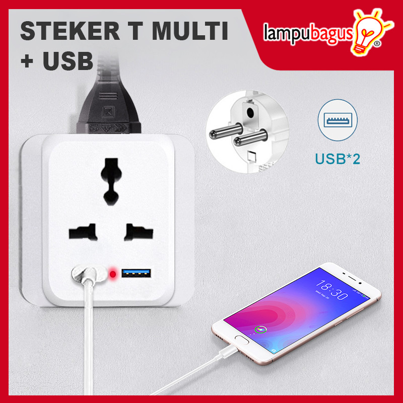 Steker T Multi Serbaguna 2 Lubang + 2 Port USB / Steker Usb