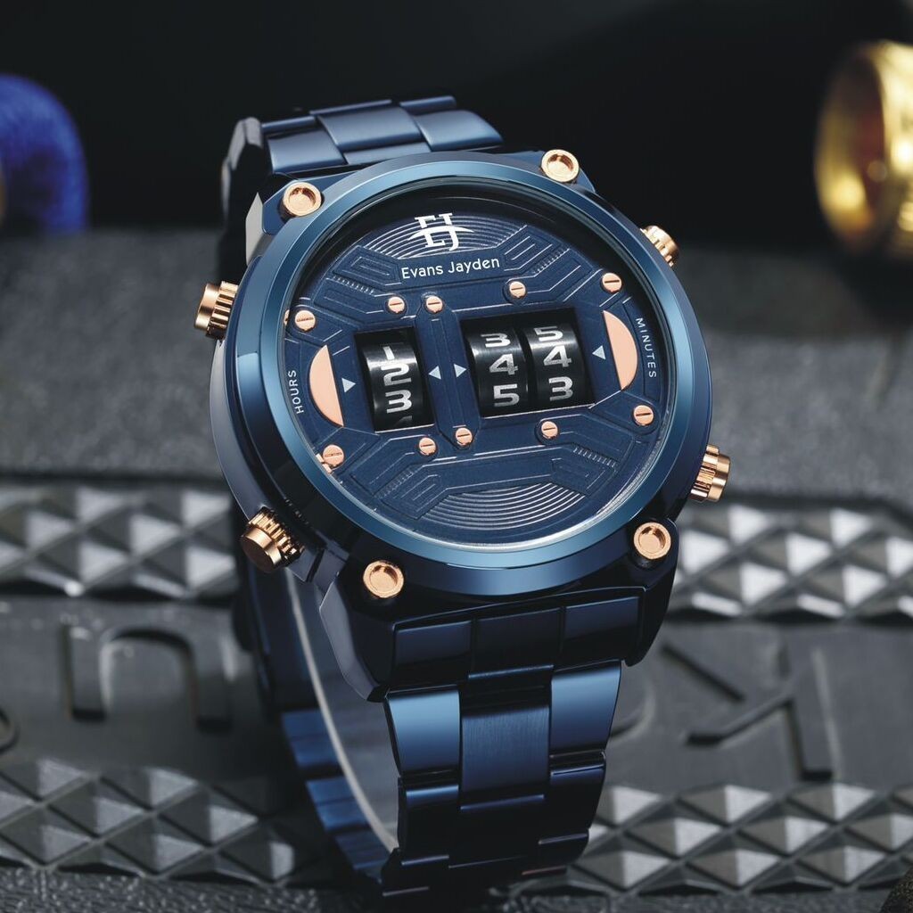 Buy 1 Get 1 jam tangan   Terbaik Evans Jayden Jam Tangan Pria 9424 Rantai Stainless Steel Turbine Wa