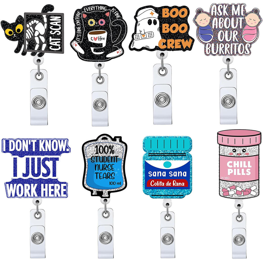 

Glitter Acrylic Retractable Nurse Badge Reel Shiny Medicine Nurse Doctor Hospital ID Name Badge Card Holder Brooches Keychains