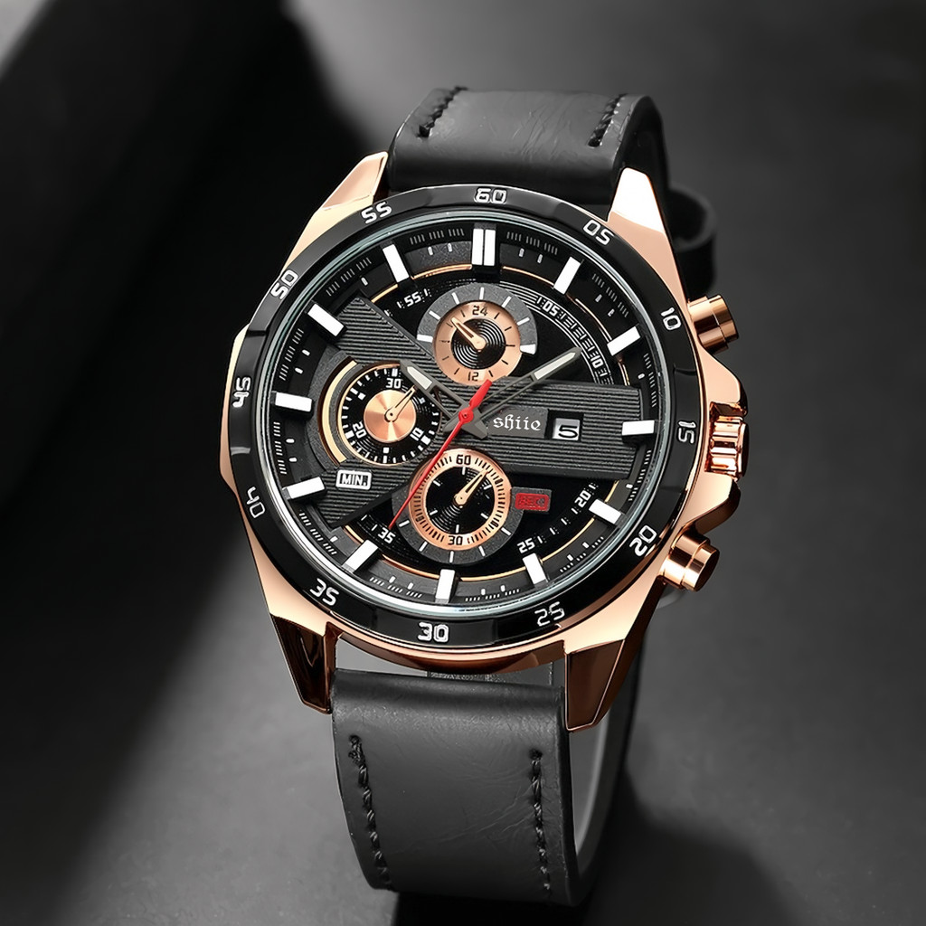 Jam Tangan Pria Sporty Kulit Original FNGEEN 5225 Fashion Anti Karat Analog Mewah  Kalender Stainles