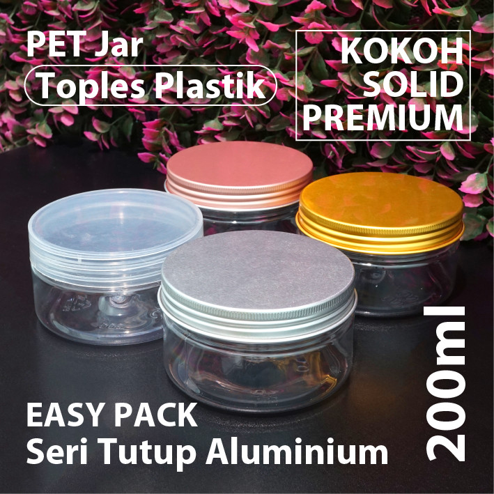 Toples Plastik PET Jar 200 ml - Alumunium - Tabung - Merk Easypack