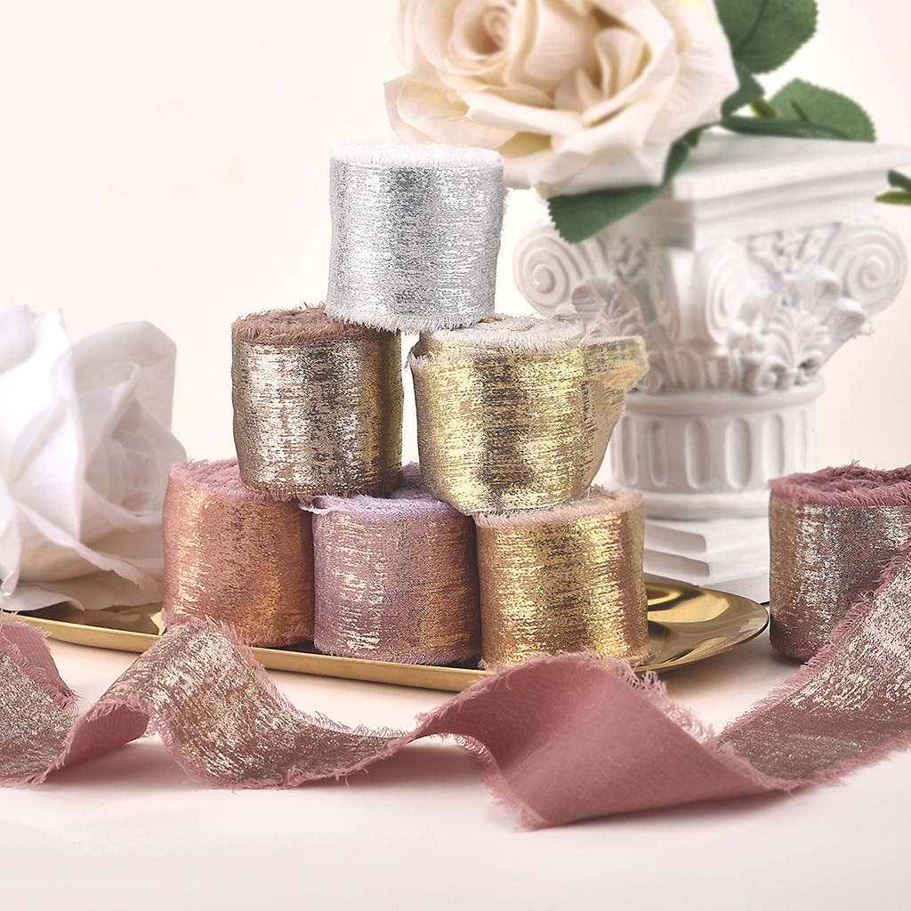 

5Yard/Roll Gold Glitter Frayed Edged Ribbon Handmade Ripped Wedding Party Flower Bouquet Gift Packing Decoration DIY Cloth Craft