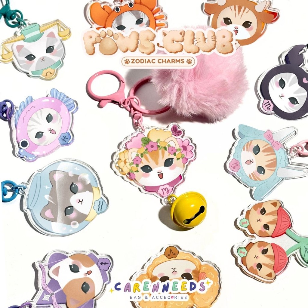 Zodiac Bag Charm and Keychain Paws Club Series by Carenneeds |  Zodiac Keychain |  Zodiac Bag Charm