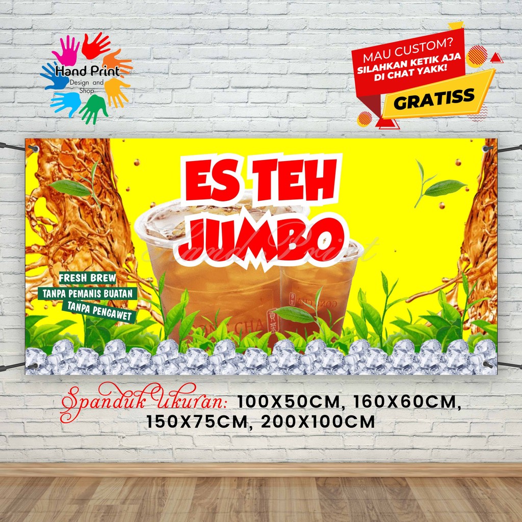 Cetak Spanduk Banner Jualan Es Teh Jumbo Besar MMT Spanduk Custom 200x100