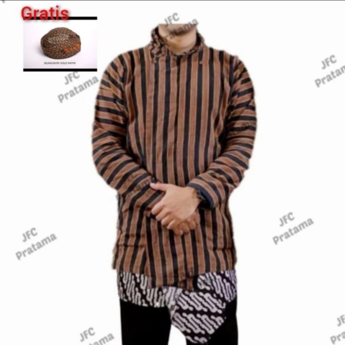BEST SELLER Baju Surjan Kain Tapih Blangkon | Batik Tapih Lurik Cowok Pria Remaja - XXXL