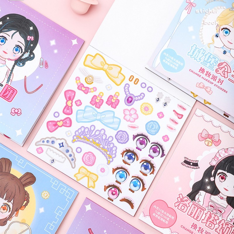 

stiker buku Anak perempuan Stiker set fashion makeup change show for girls