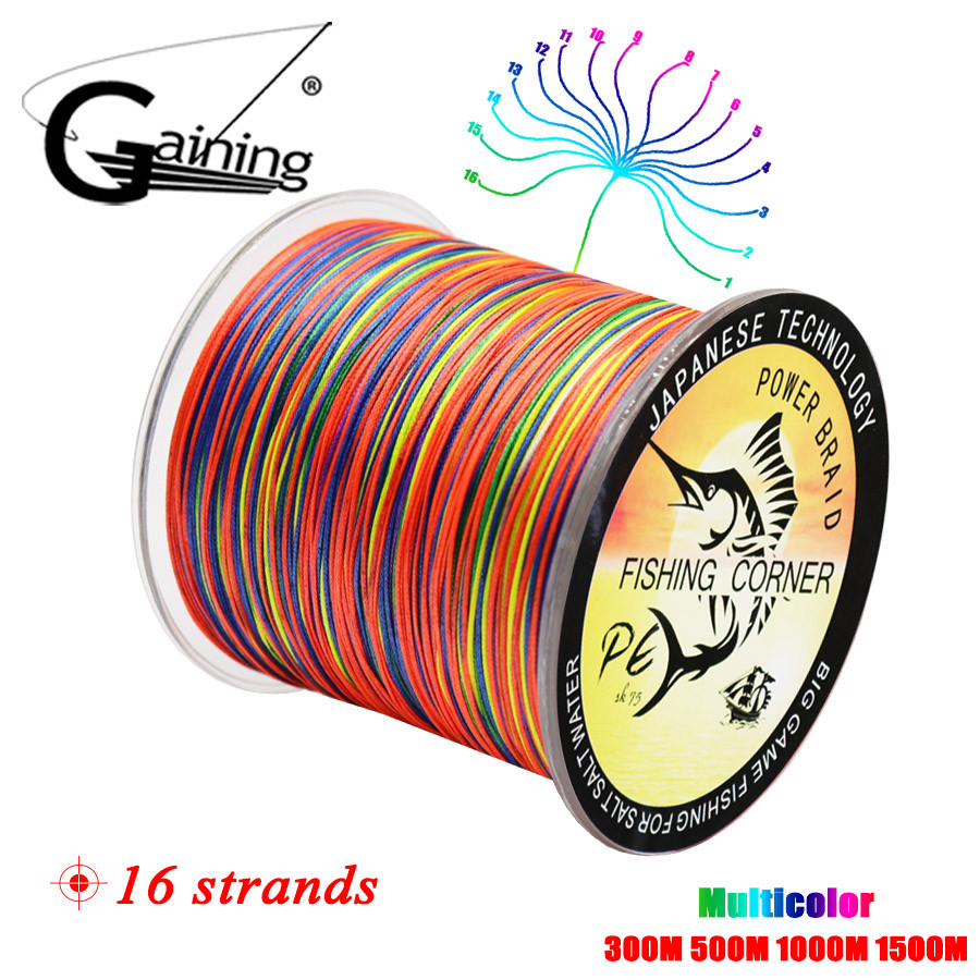 16 Strands PE Braid 300M/500M/1000M/1500M Braided Fishing Line Multicolor Super Power Japan Multifil