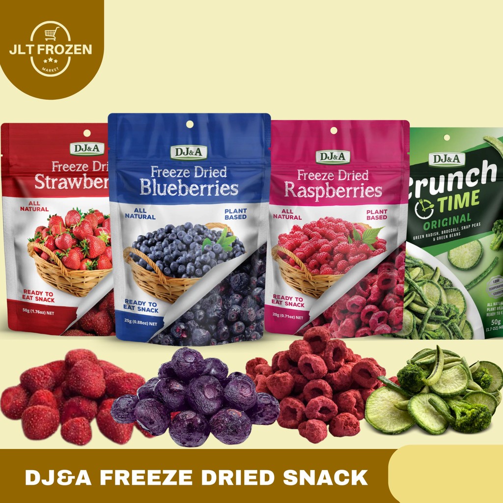 

DJ&A Dried Freeze / Snack Buah Kering / Freeze Dried Fruit / Snack Sehat Cemilan Buah /Cemilan Siap Makan Rasa Strawberry - Raspberries - Blueberries - Crunch TIme