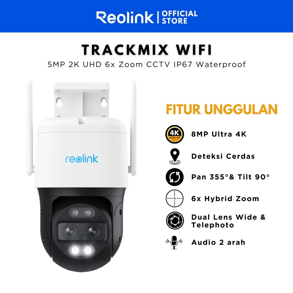 Reolink TrackMix 4K Dual Lens PTZ 6X Zoom Outdoor CCTV