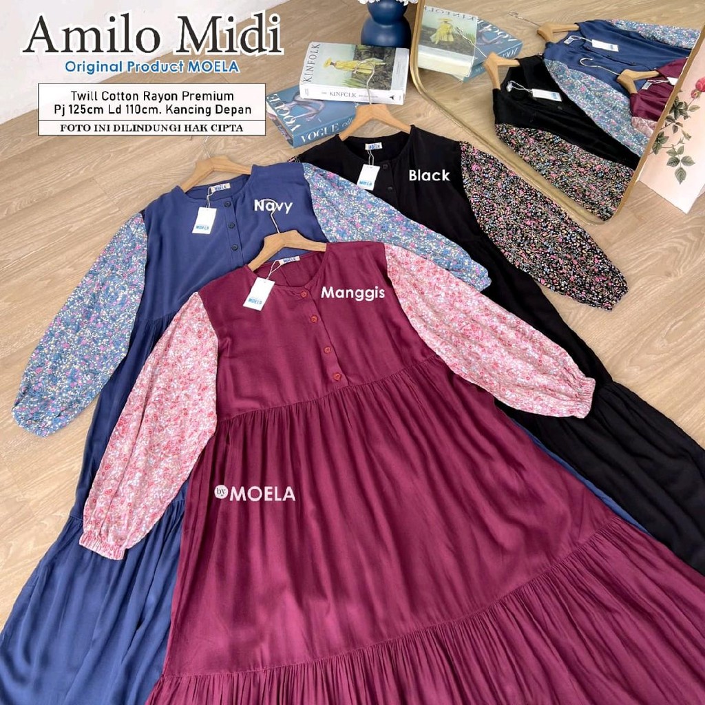 AMILO MIDI BAHAN TWILL KATUN RAYON PREMIUM ORI BY MOELA